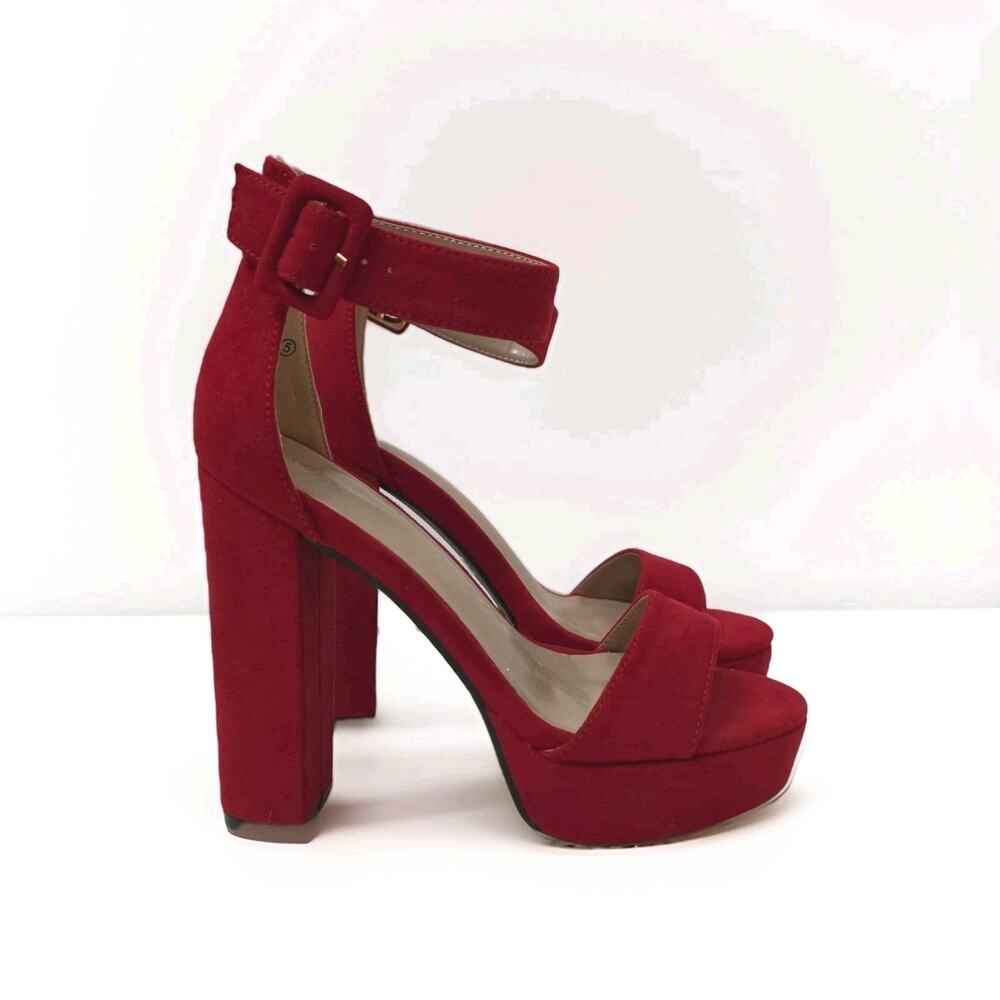 Dream Paris Women's Size 5 Red Suede High Heel Open-Toe Ankle Strap Shoes
